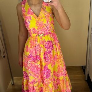 Lily Pulitzer yellow and pink coral dress size 0